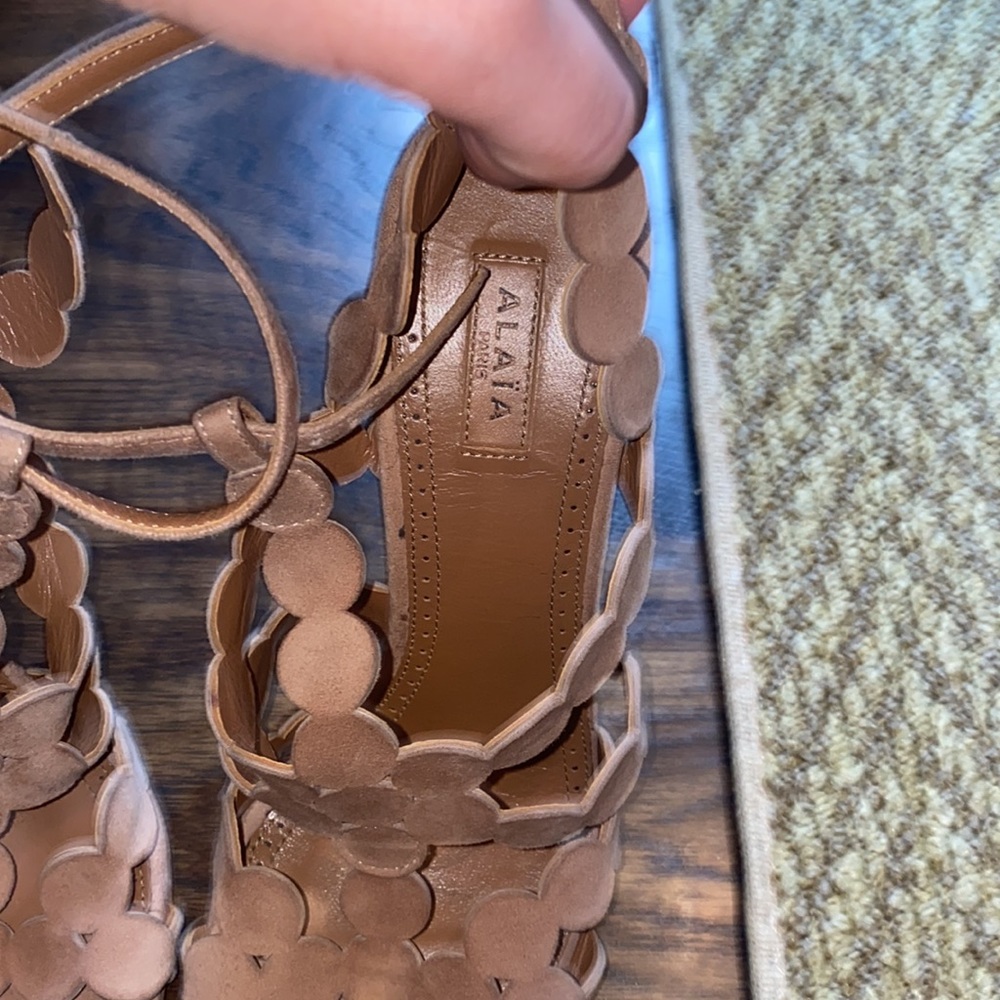 ALAÏA Suede Laser Cut Strappy Sandals - Picture 9 of 12